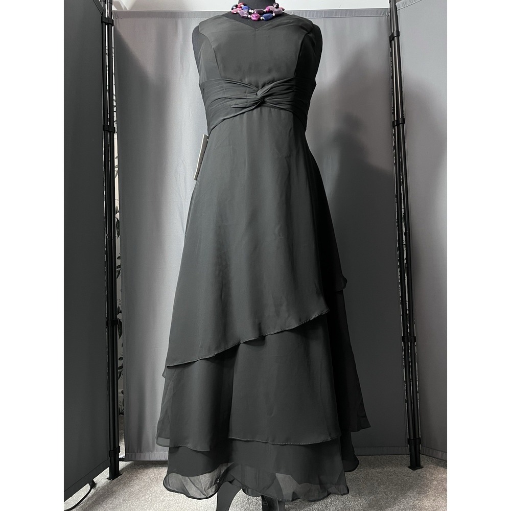 Black Chiffon Bridesmaid Midi Maxi Dress Sz S New Corset Prom Elegant Classic #4